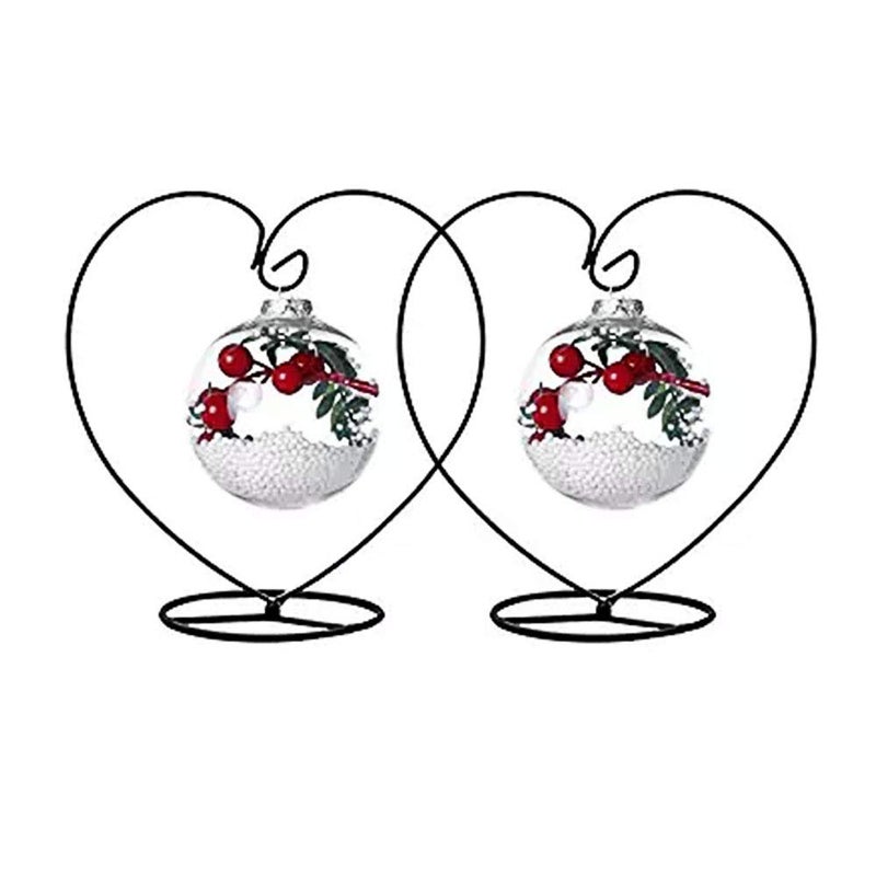 Archi Ornament Display Stand Iron Stand for Hanging Glass (Black 2Pcs Heart) - Image 1